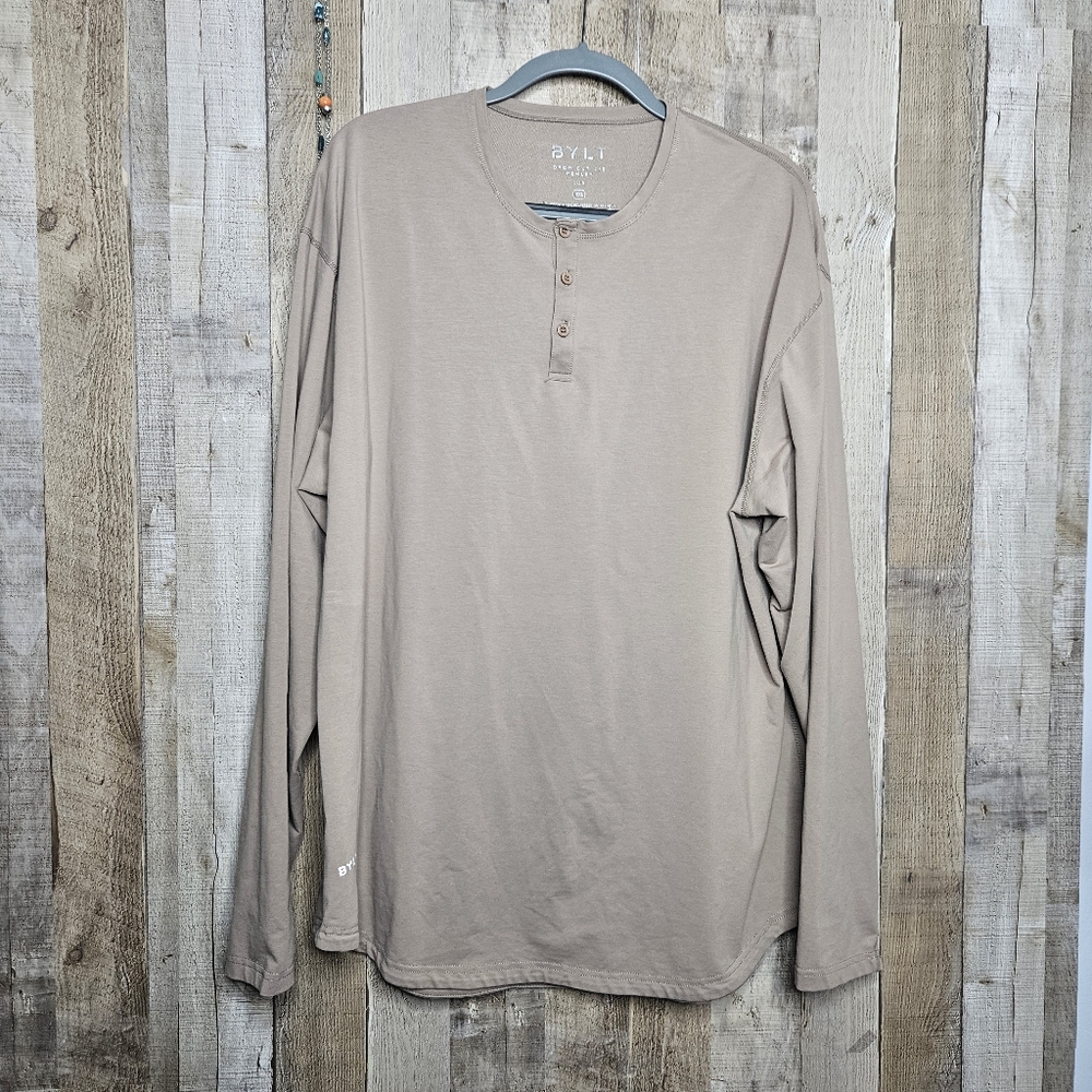 BYLT Drop-Cut Long Sleeve Henley Lux Pullover Beige Size XXL